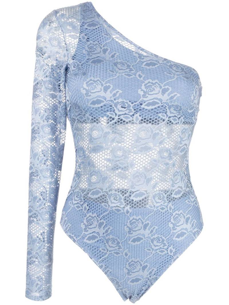 Fleur Du Mal Rosalia lace one-shoulder bodysuit - Blue von Fleur Du Mal