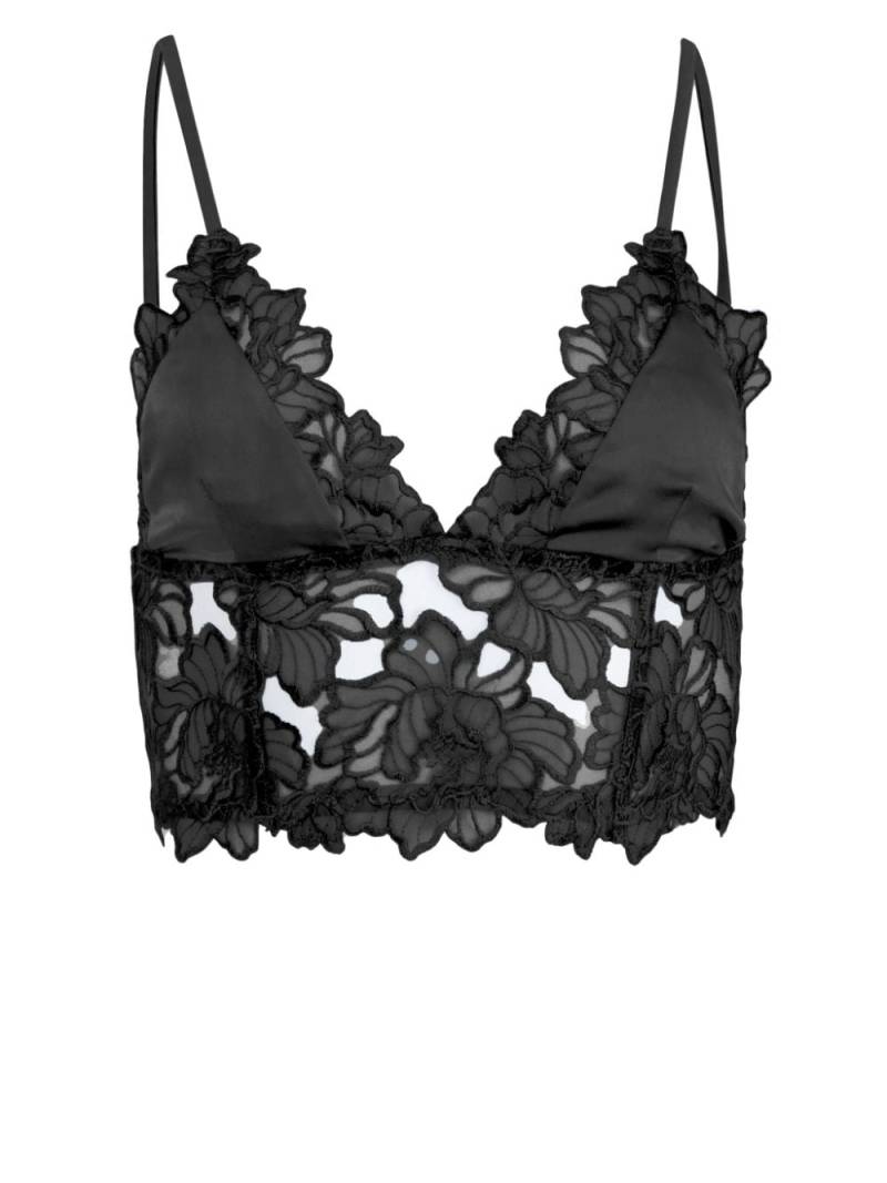 Fleur Du Mal Whitney embroidered longline triangle bra - Black von Fleur Du Mal