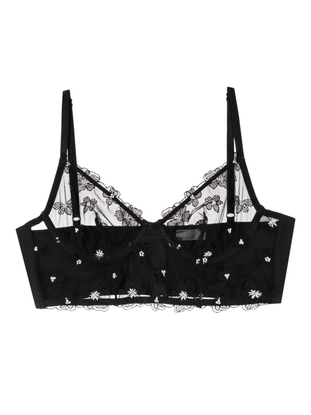 Fleur Du Mal floral-embroidered sheer bralette - Black von Fleur Du Mal