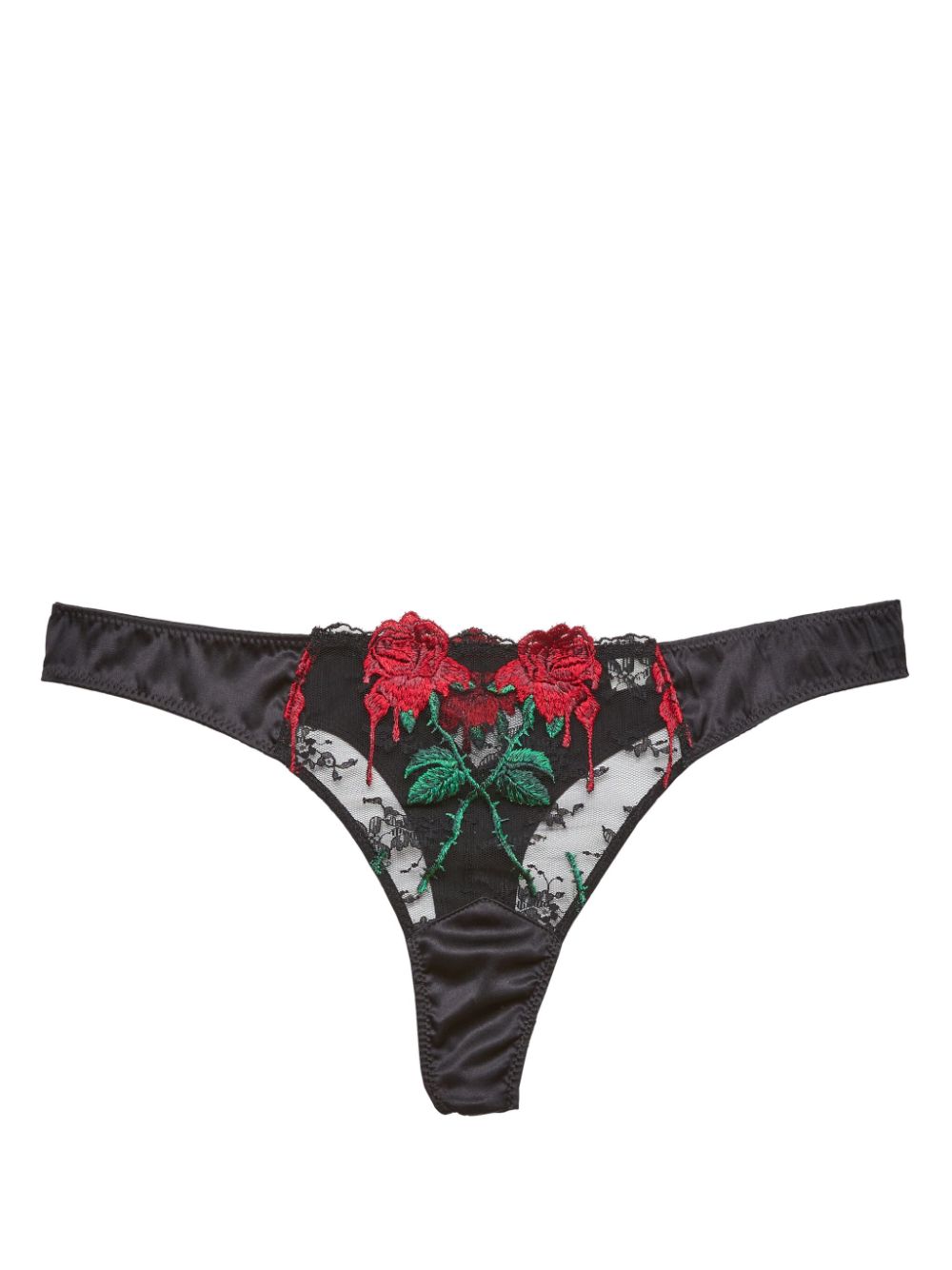 Fleur Du Mal Vampire Rose embroidered thong - Black von Fleur Du Mal