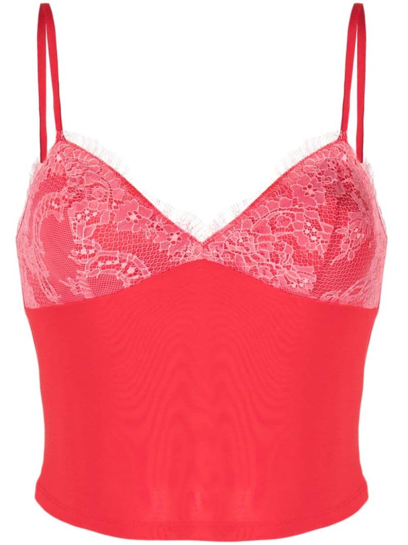 Fleur Du Mal floral-lace V-neck top - Red von Fleur Du Mal