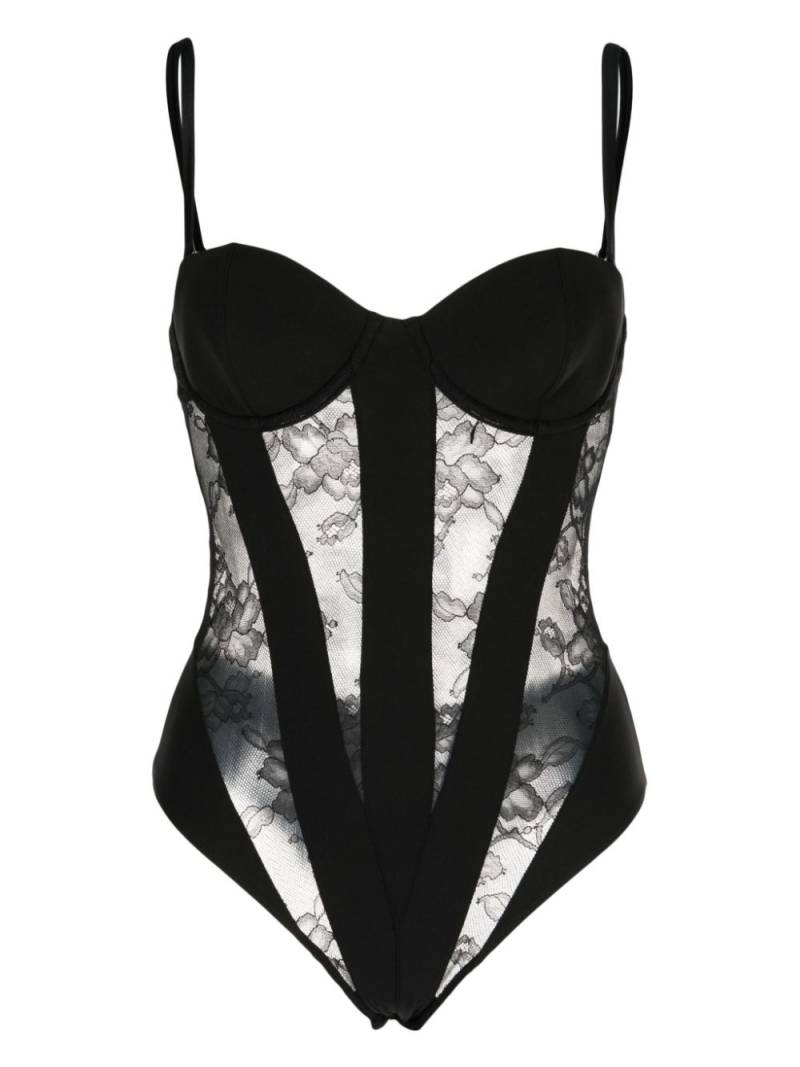 Fleur Du Mal floral-lace cupped bodysuit - Black von Fleur Du Mal