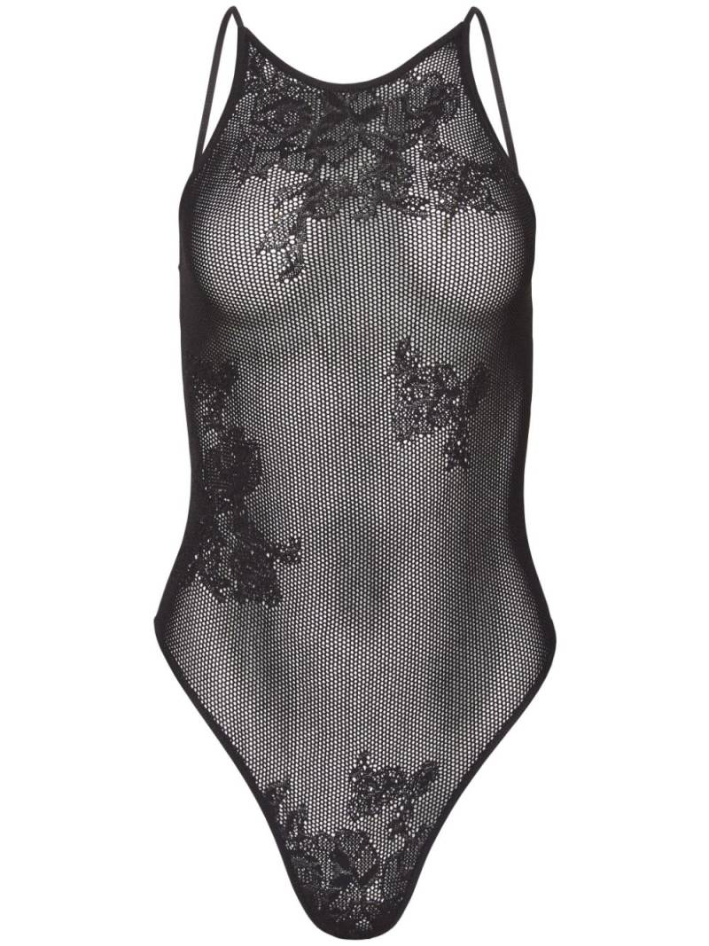 Fleur Du Mal floral-lace mesh bodysuit - Black von Fleur Du Mal