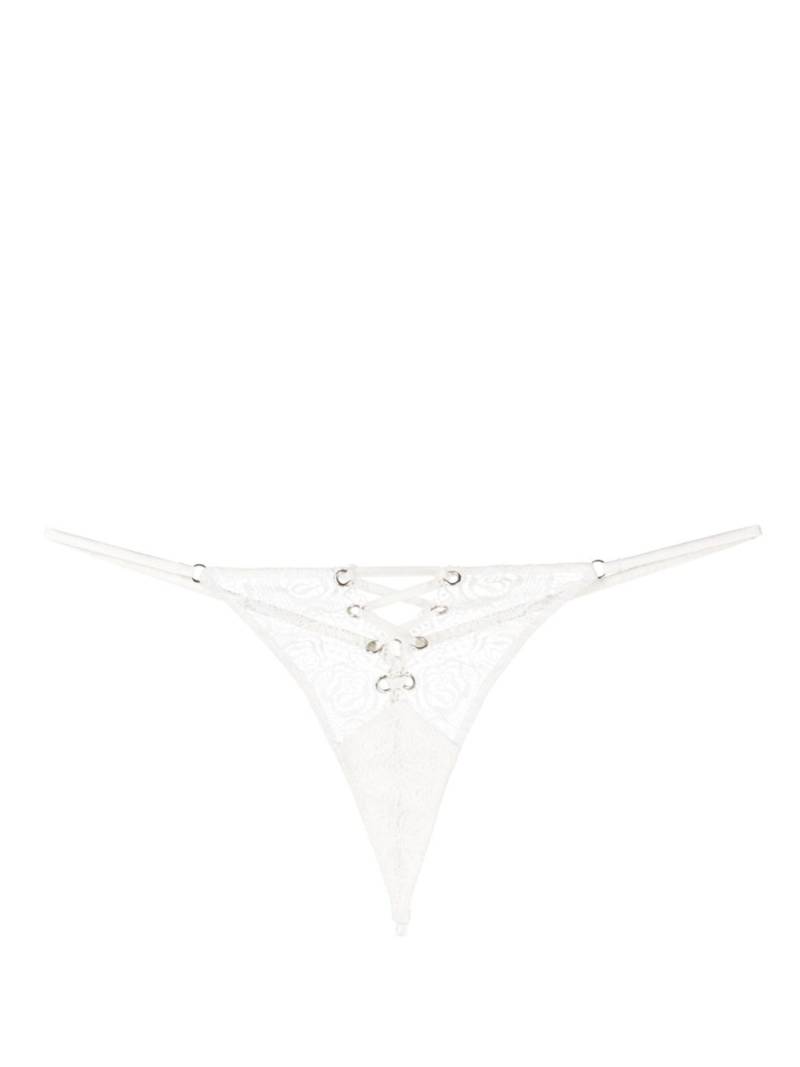 Fleur Du Mal floral-lace semi-sheer thong - White von Fleur Du Mal