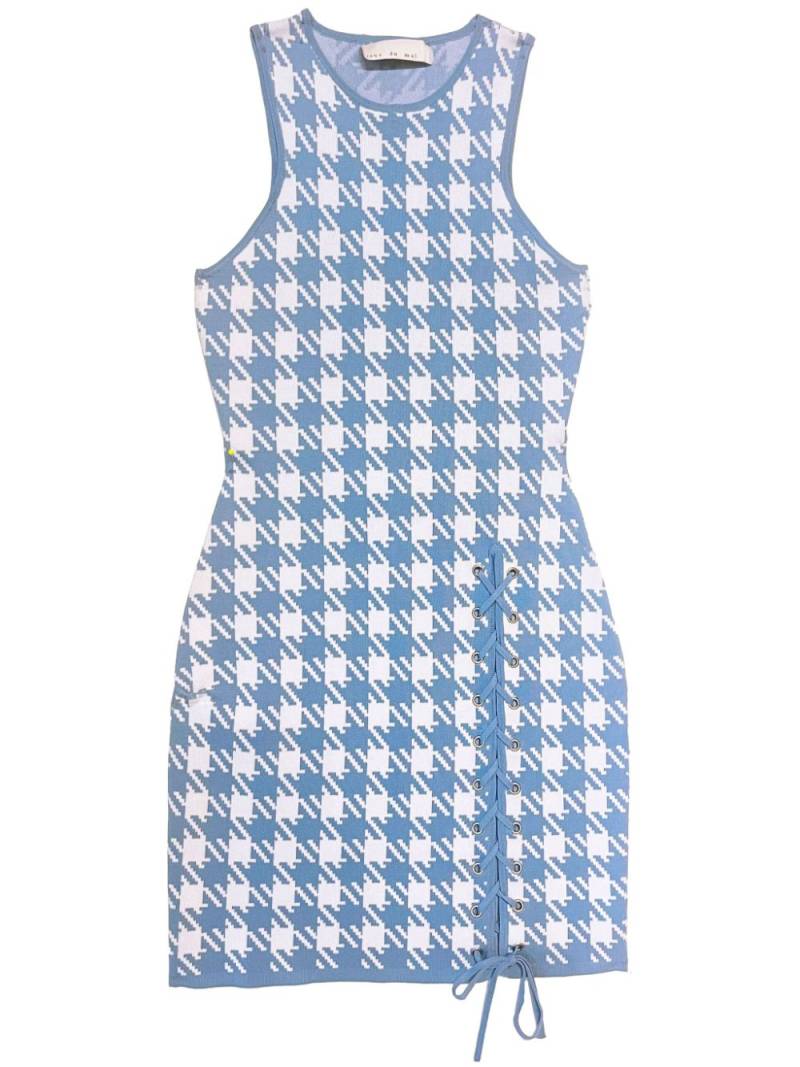 Fleur Du Mal houndstooth-intarsia knitted mini dress - Blue von Fleur Du Mal