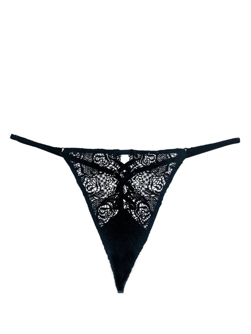 Fleur Du Mal eyelet-embellished lace-up V-string - Black von Fleur Du Mal