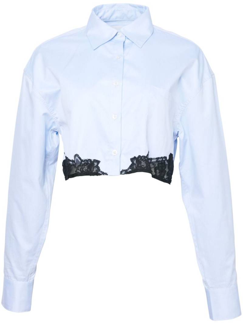 Fleur Du Mal lace-panel poplin cropped shirt - Blue von Fleur Du Mal