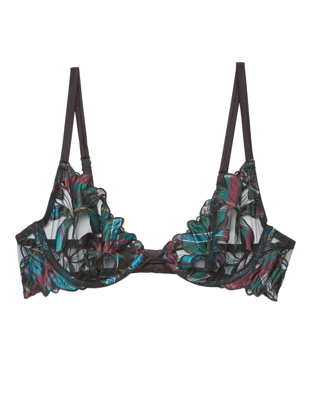 Fleur Du Mal lily-embroidered demi bra - Black von Fleur Du Mal