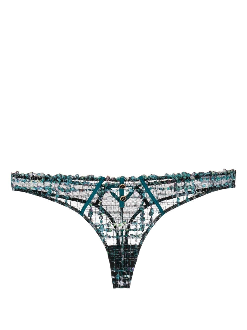 Fleur Du Mal semi-sheer tweed-detail thong - Blue von Fleur Du Mal