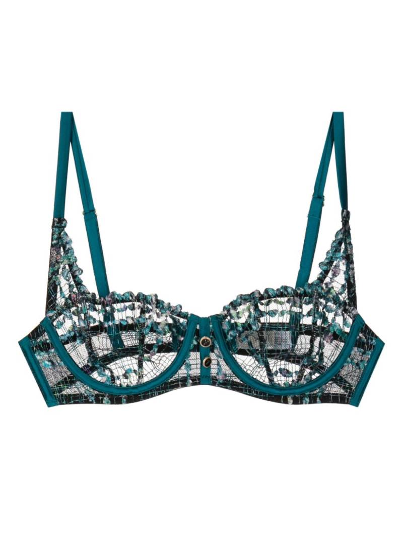 Fleur Du Mal tweed-detail moulded cup bra - Blue von Fleur Du Mal