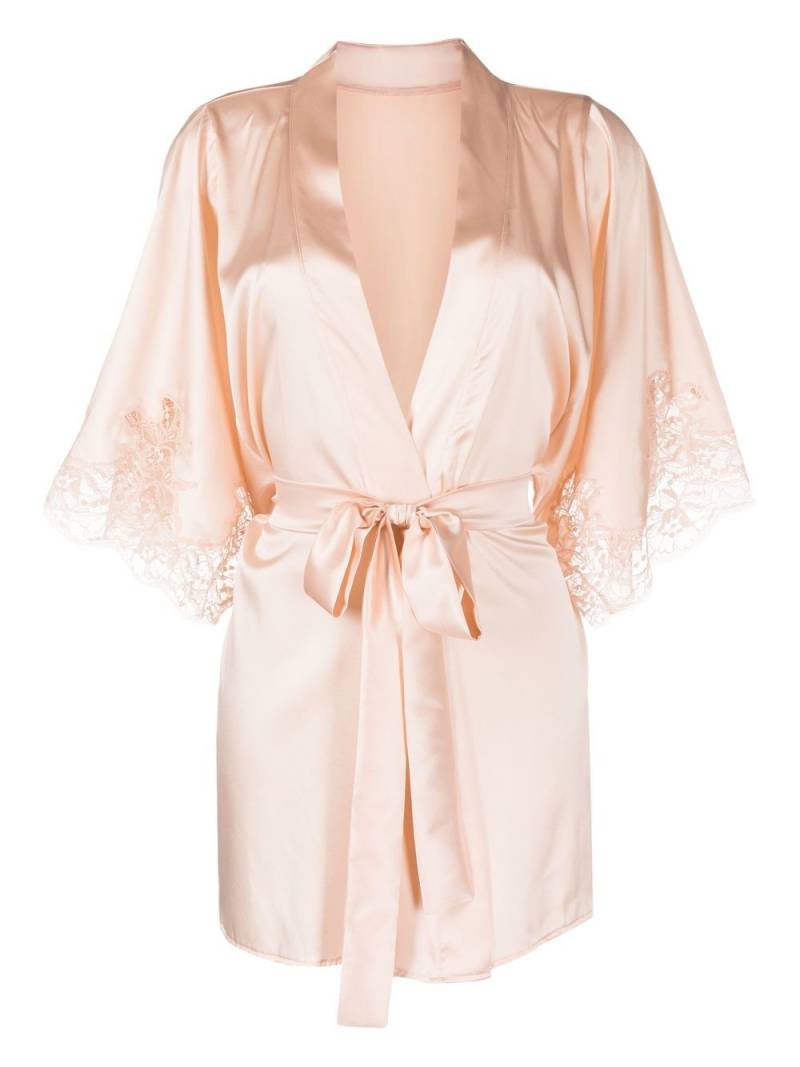 Fleur Of England lace-trim silk robe - Pink von Fleur Of England