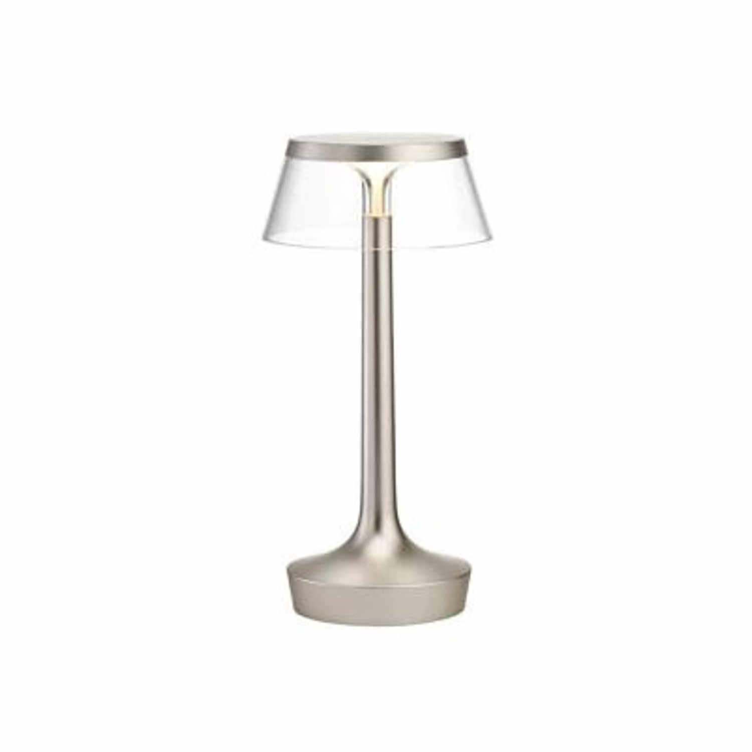 Bon Jour Unplugged LED Akku-Tischleuchte, Farbe chrom matt, Krone transparent Bon Jour Unplugged LED Akku-Tischleuchte, Farbe chrom matt, Krone transparent von Flos