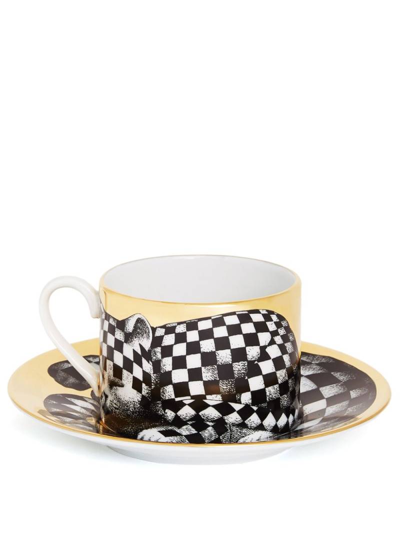 Fornasetti High Fidelity Quadrettato porcelain tea cup - Black von Fornasetti