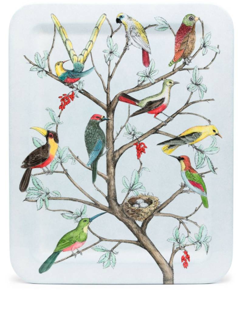 Fornasetti birds-motif decorative tray (48cm x 60cm) - Blue von Fornasetti