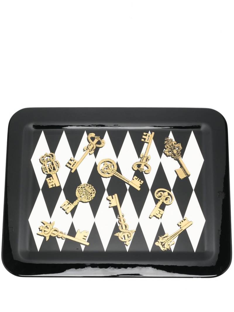 Fornasetti gold keys-print rectangular tray - Black von Fornasetti