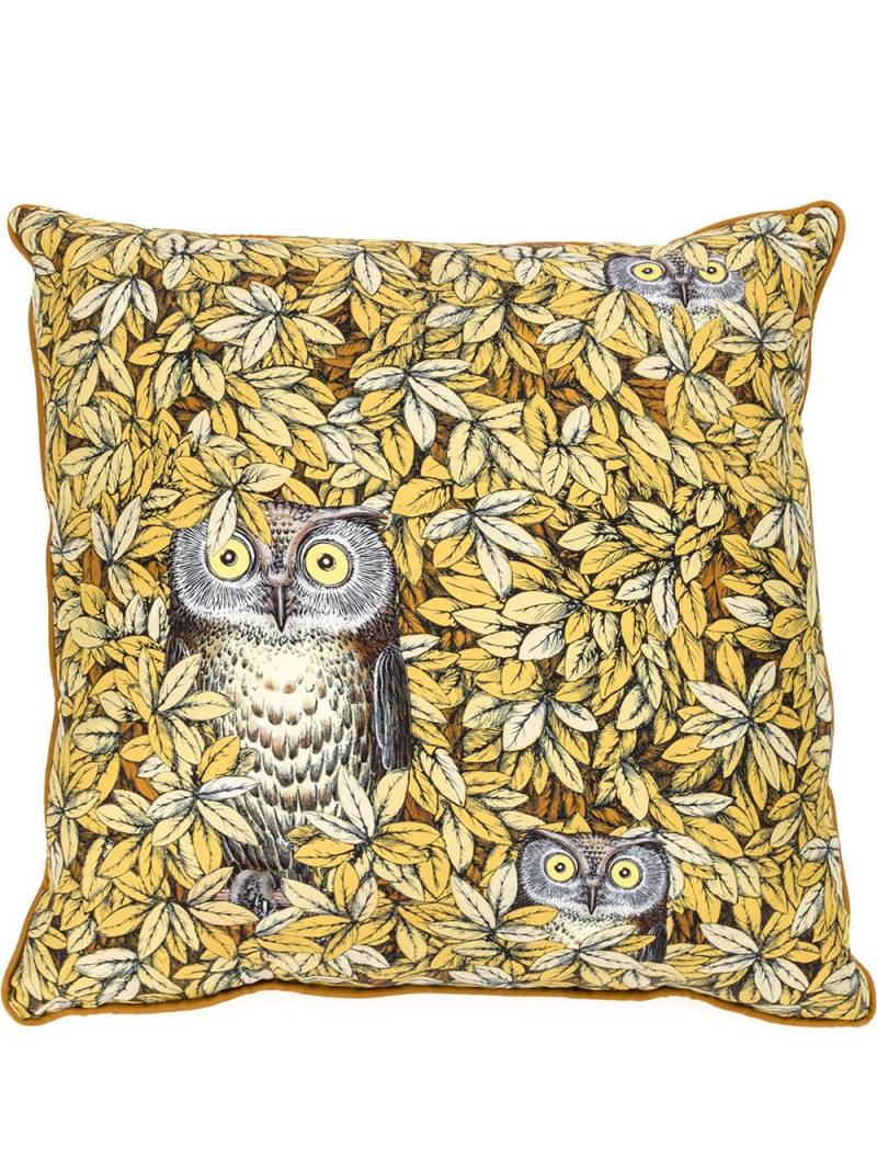 Fornasetti Civette silk cushion - Yellow von Fornasetti