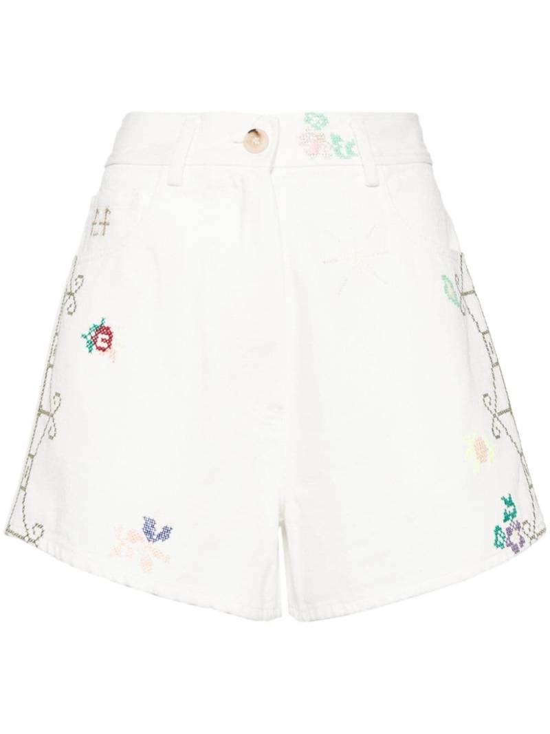 Forte Forte floral-embroidered denim shorts - White von Forte Forte