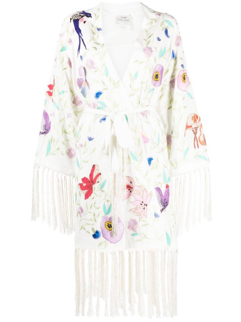 Forte Forte floral-print fringed cape - White von Forte Forte