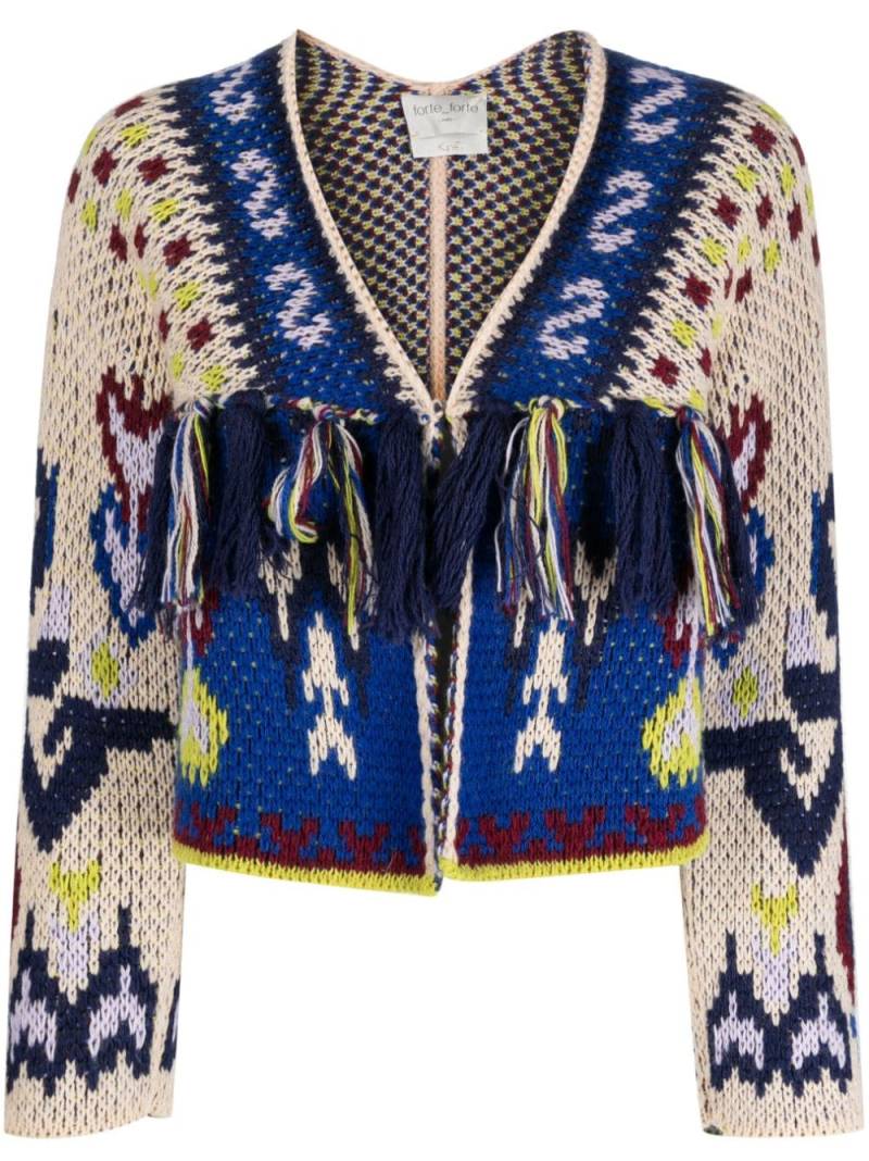 Forte Forte fringe-detail patterned intarsia-knit cardigan - Blue von Forte Forte