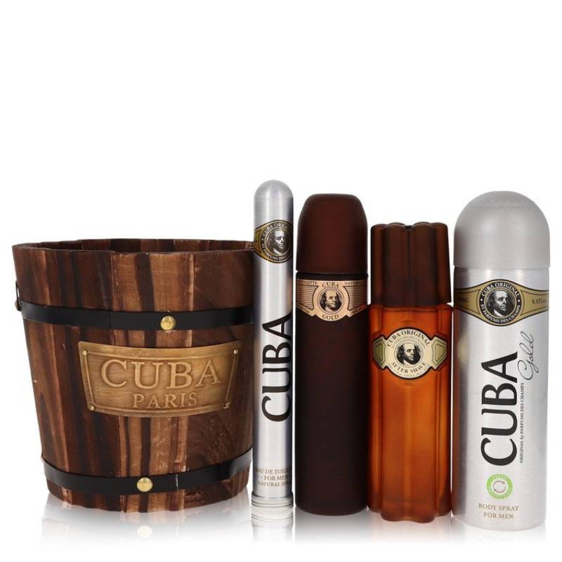 Fragluxe Cuba Gold Gift Set -- 100 ml Eau De Toilette Spray + 34 ml Eau De Toilette Spray + 198 ml Body Spray + 97 ml After Shave von Fragluxe