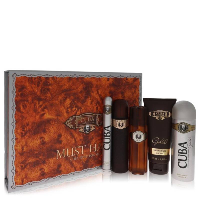 Fragluxe Cuba Gold Gift Set -- 97 ml Eau De Toilette Spray + 97 ml After Shave Spray + 198 ml Body Deodorant Spray + 198 ml Shower Gel +  34 ml EDT Spray von Fragluxe