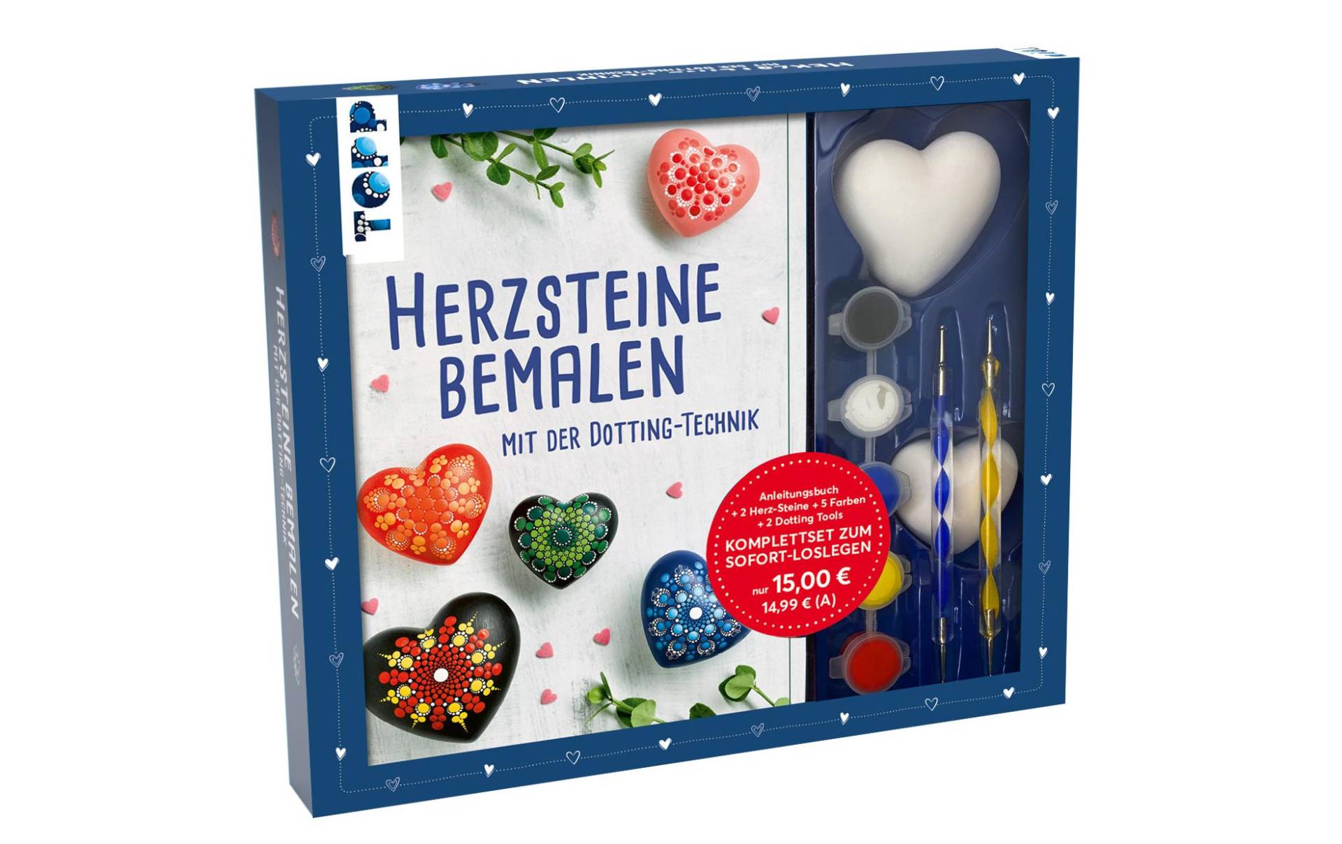 Kreativset »Bastelset Herzsteine bemalen«, (10 tlg.) von Frech Verlag