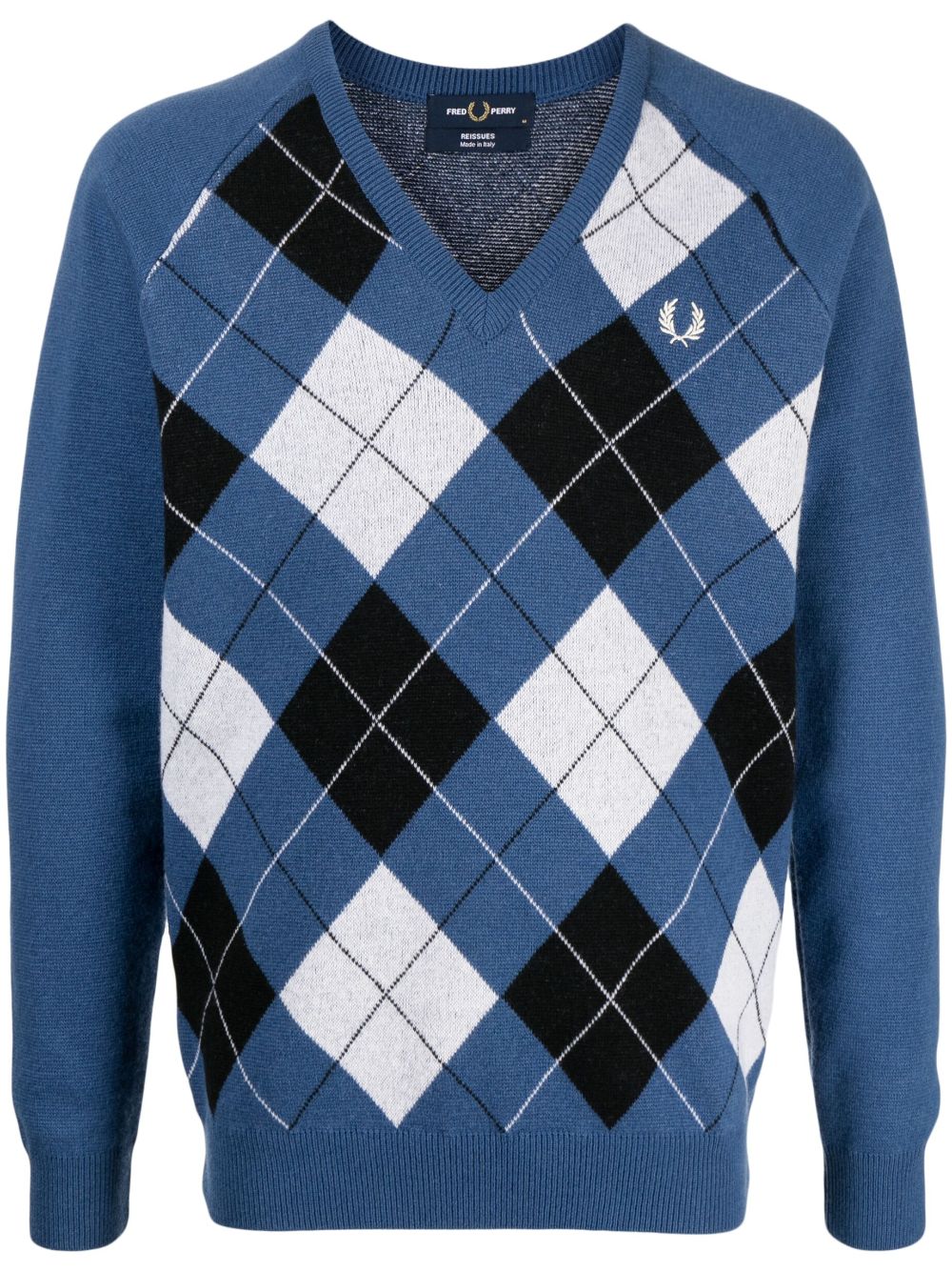 Fred Perry embroidered logo checked jumper - Blue von Fred Perry