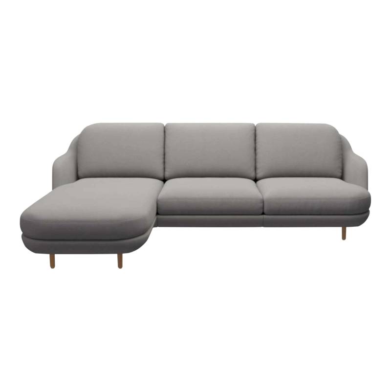 LUNE 3er Stoff Chaiselongue Sofa, Stoffbezug CHRISTIANSHAVN yellow 1110, Ausführung chaiselounge links, Gestell satingebürstetes aluminium von Fritz Hansen