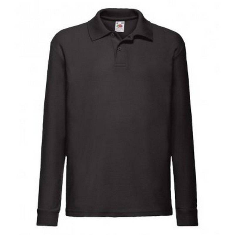 Langarm Pique Polo Shirt Mädchen Schwarz 12-13A von Fruit of the Loom