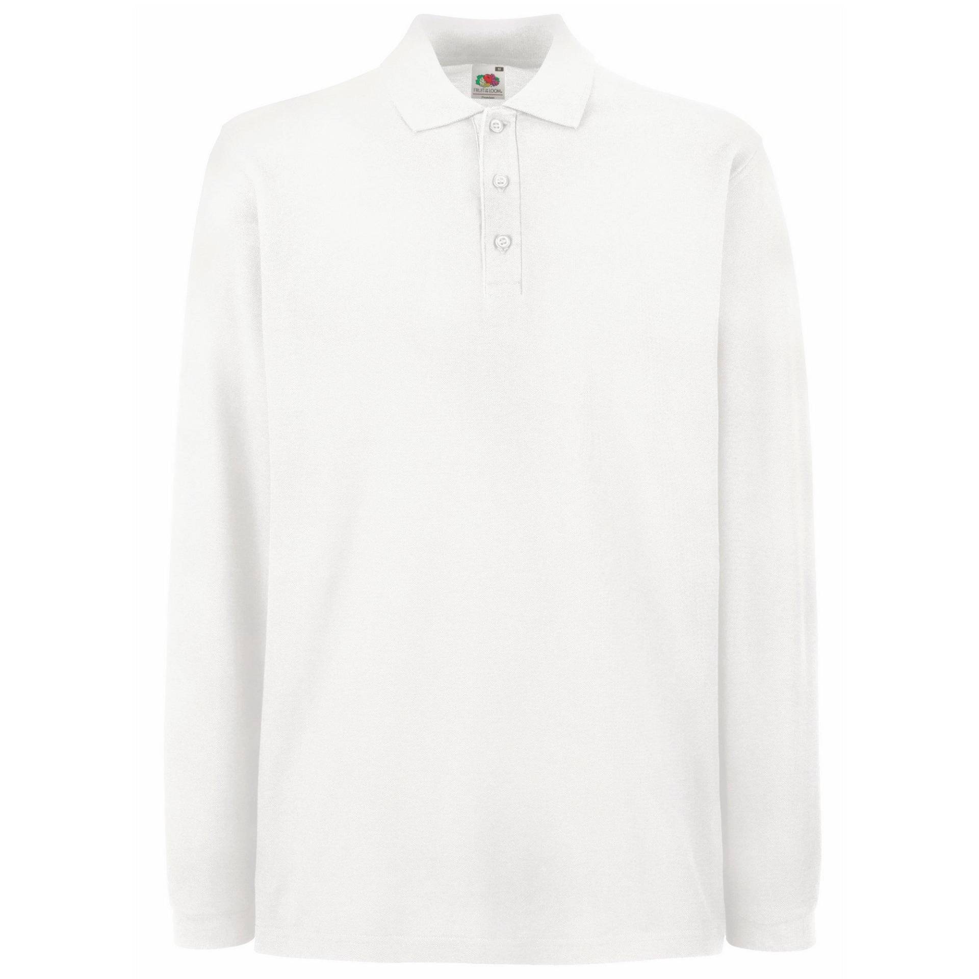 Premium Poloshirt, Langarm Herren Weiss XXL von Fruit of the Loom