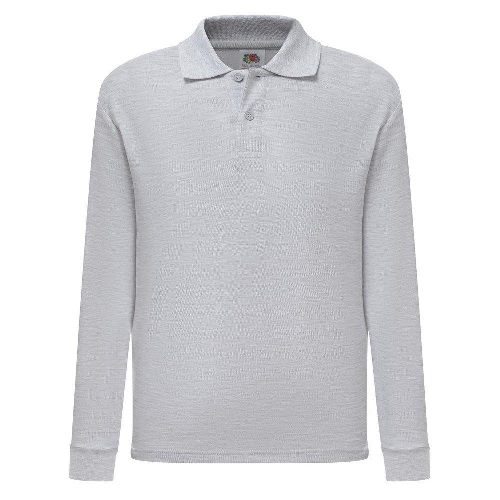 Fruit of the Loom - Langarm Pique Polo Shirt, 5-6A, Grau von Fruit of the Loom