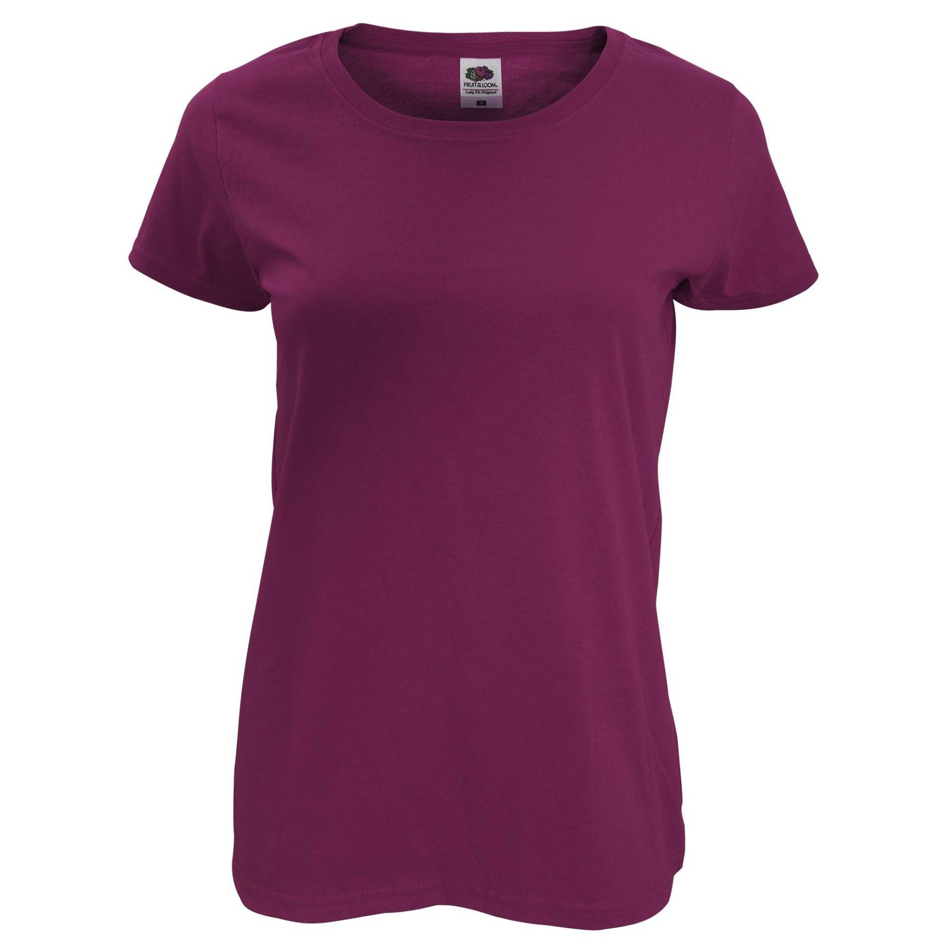 Ladyfit Tshirt, Kurzärmlig Damen Weinrot XS von Fruit of the Loom