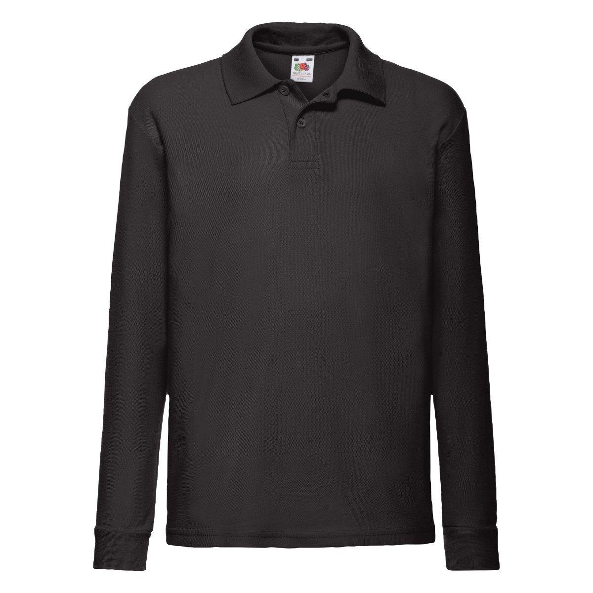 Polo Shirt, Langarm Mädchen Schwarz 3-4A von Fruit of the Loom