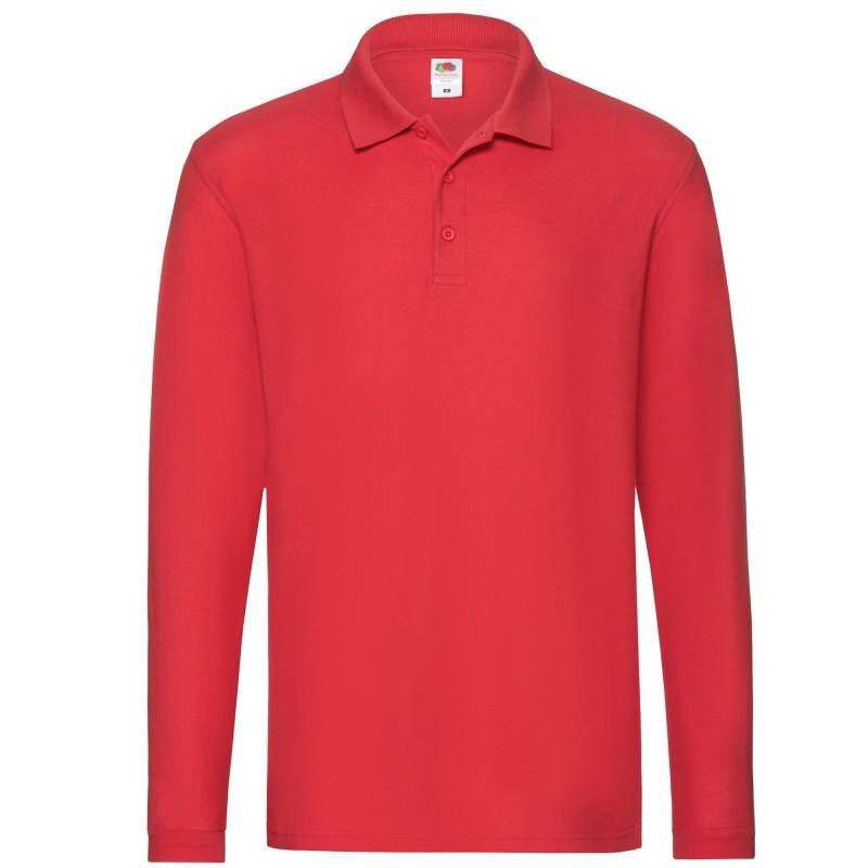 Premium Poloshirt Langärmlig Herren Rot Bunt 3XL von Fruit of the Loom