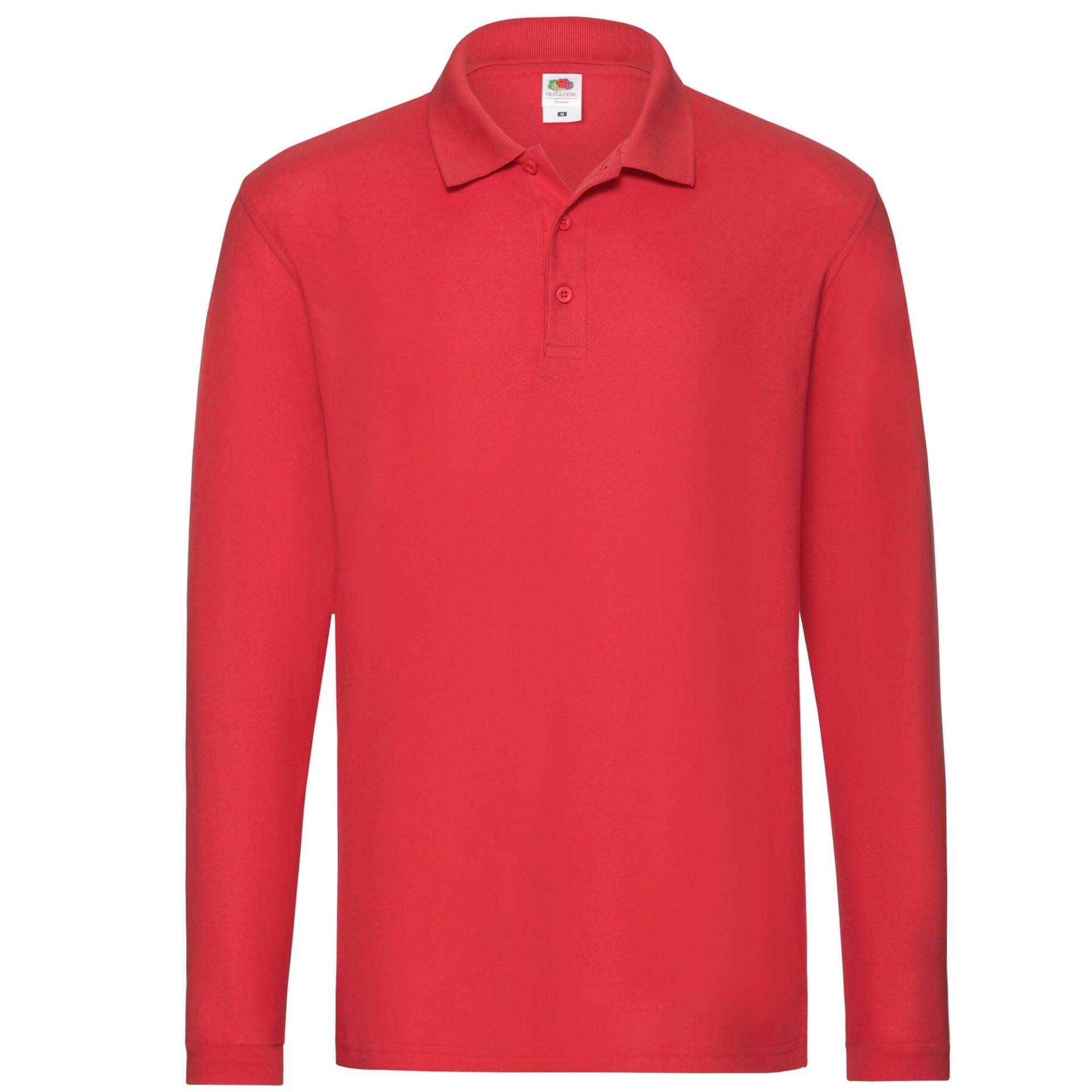 Premium Poloshirt Langärmlig Herren Rot Bunt L von Fruit of the Loom