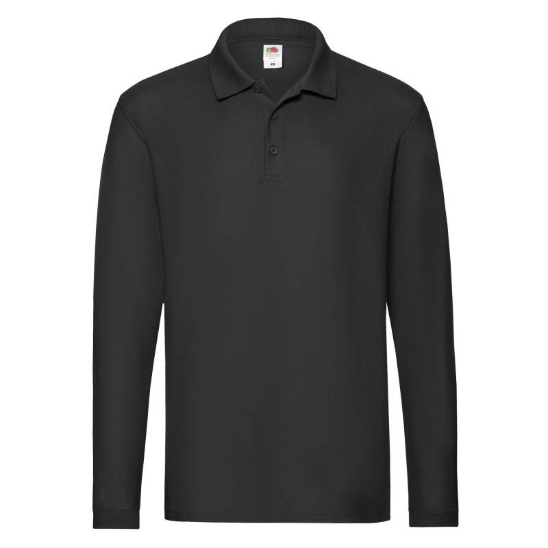 Premium Poloshirt Langärmlig Herren Schwarz L von Fruit of the Loom