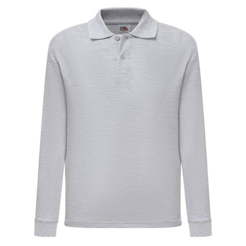 Langarm Pique Polo Shirt Mädchen Grau 9-11A von Fruit of the Loom