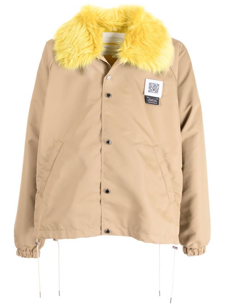 Fumito Ganryu faux-fur collar shirt jacket - Neutrals von Fumito Ganryu