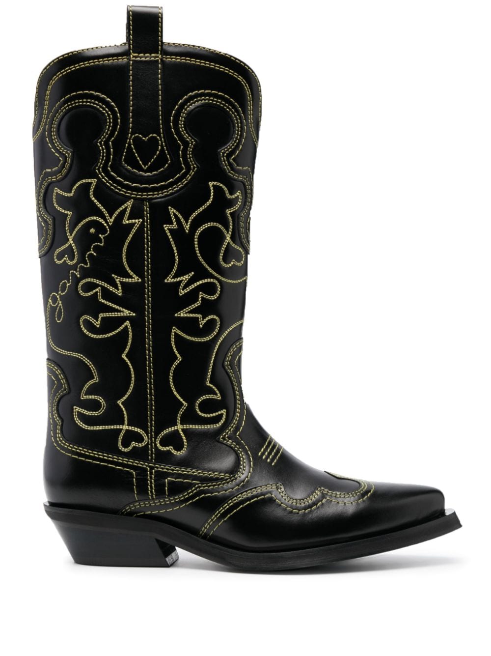 GANNI 45mm western leather boots - Black von GANNI