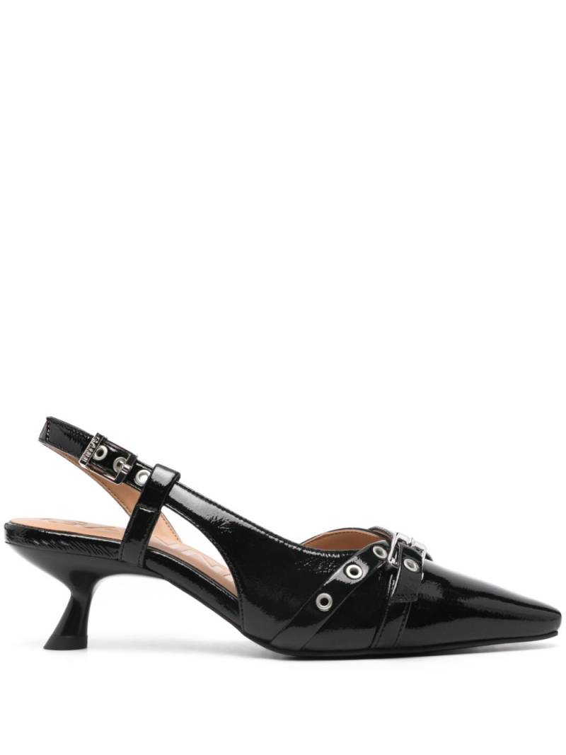 GANNI 55mm buckle-detail glossy pumps - Black von GANNI