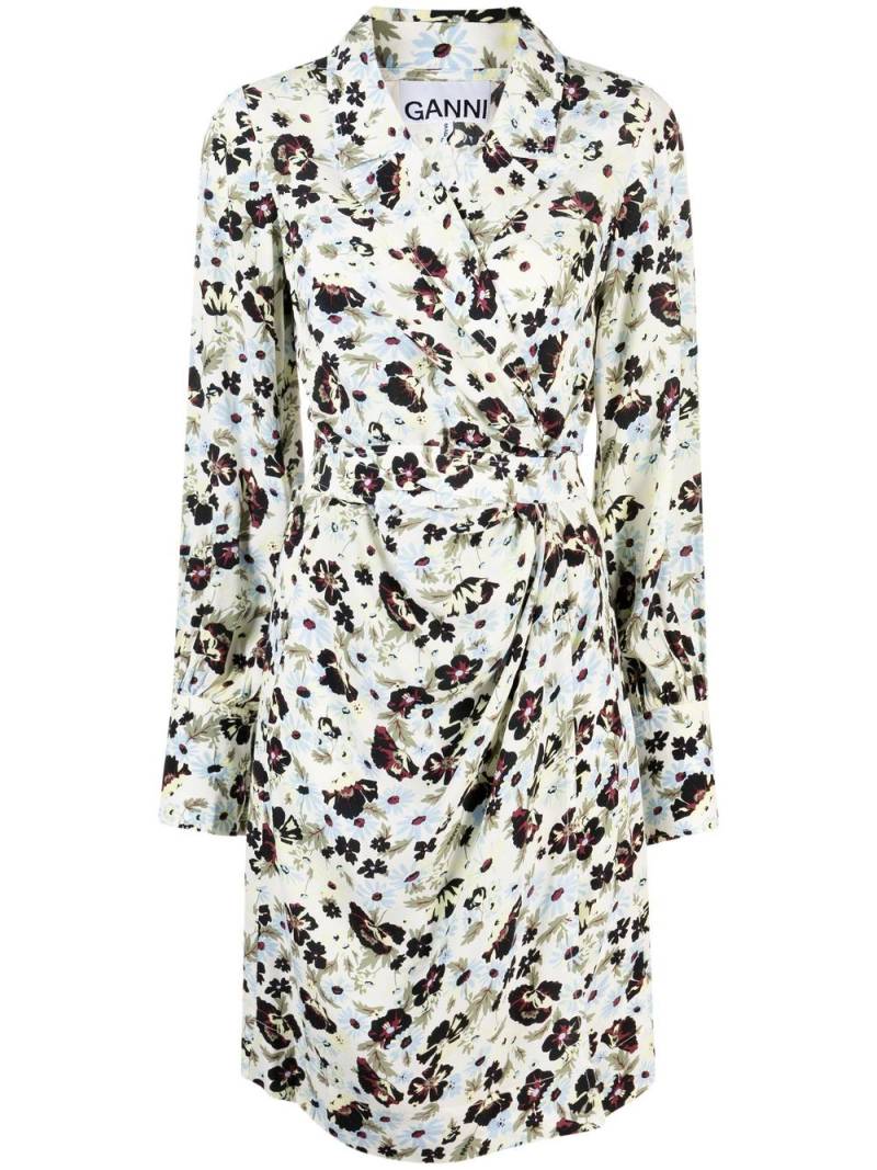 GANNI long-sleeve floral-print dress - White von GANNI