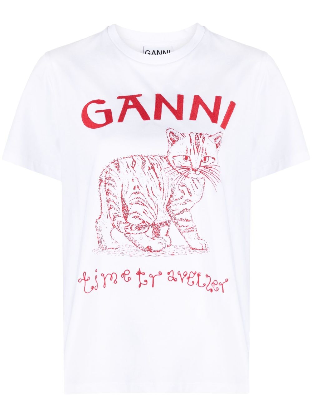 GANNI Future cat-print cotton T-shirt - White von GANNI