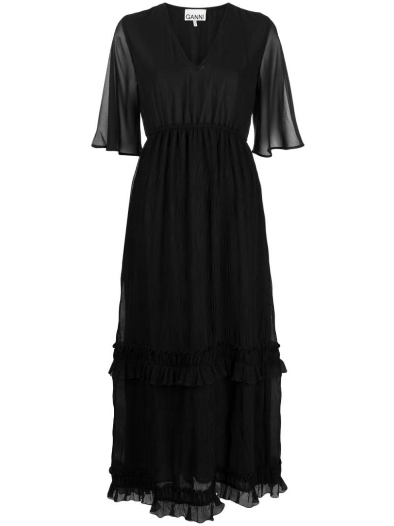 GANNI Georgette ruffle-detailing dress - Black von GANNI