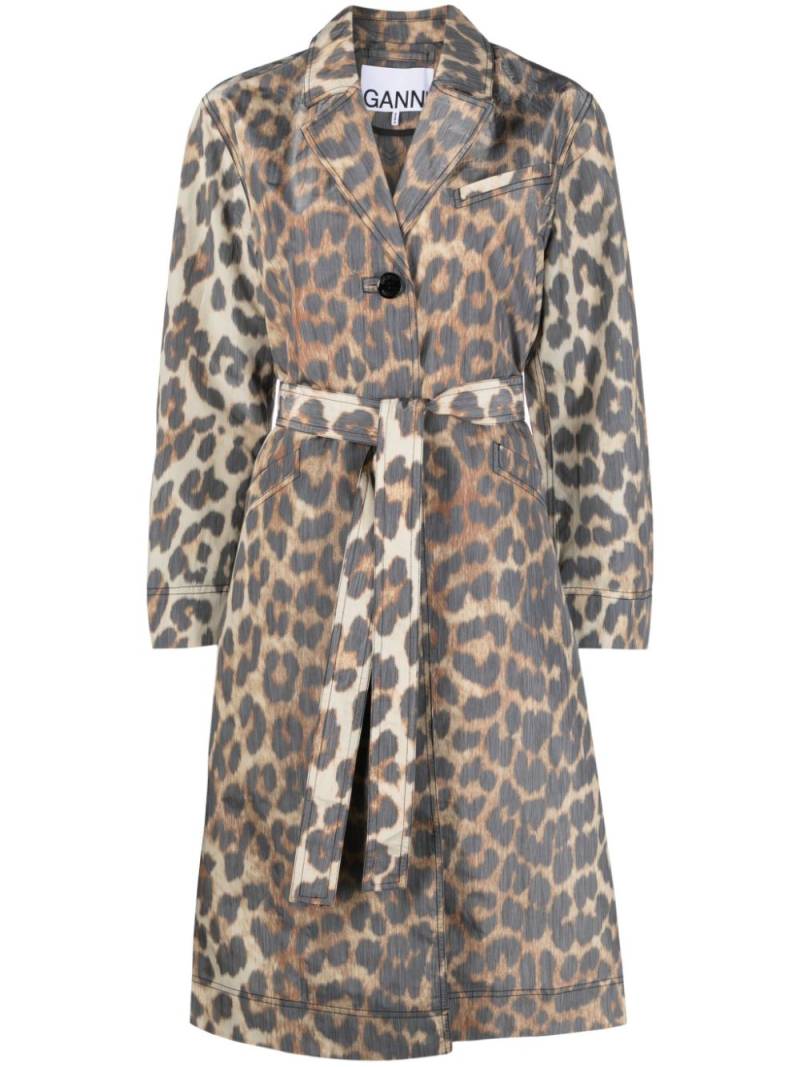 GANNI Leopard Crispy Shell belted coat - Neutrals von GANNI