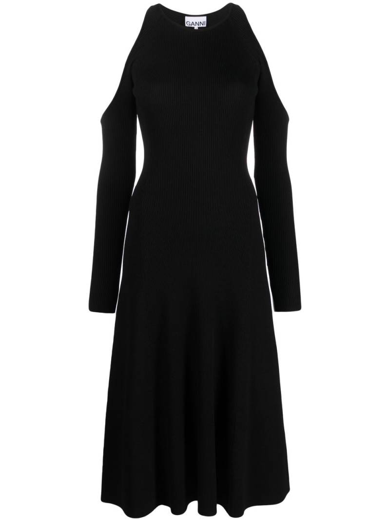 GANNI Melange cut-out midi dress - Black von GANNI