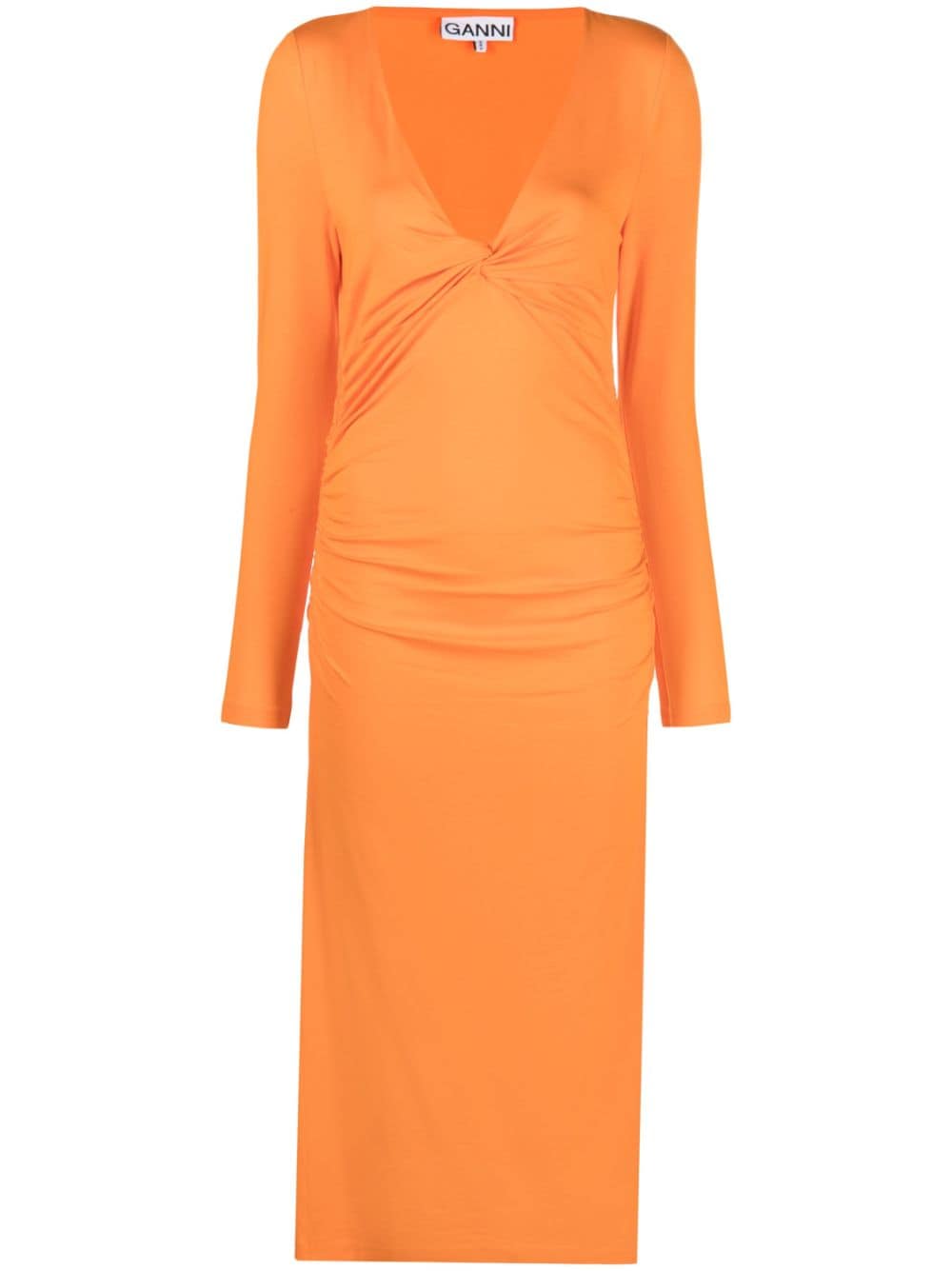 GANNI V-neck long-sleeve dress - Orange von GANNI