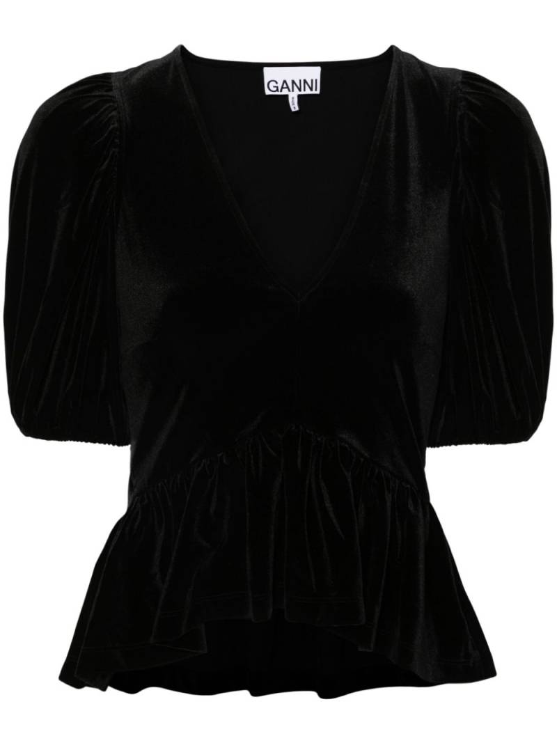 GANNI V-neck velvet blouse - Black von GANNI