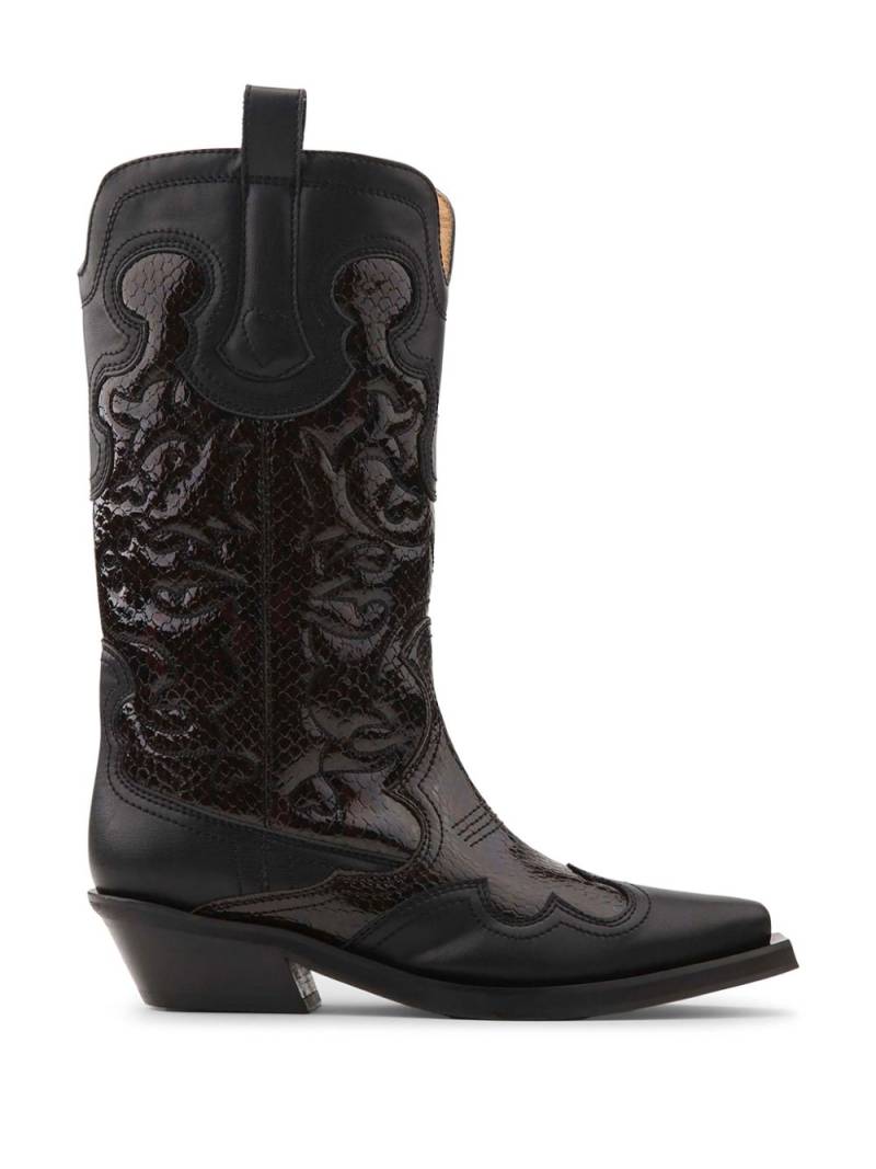 GANNI Western-style embroidered boots - Brown von GANNI