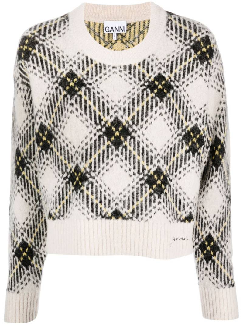 GANNI argyle-jacquard wool-blend jumper - Neutrals von GANNI