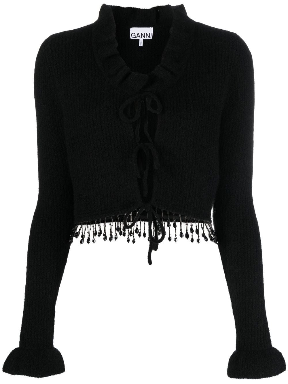 GANNI beaded fringe knitted cardigan - Black von GANNI